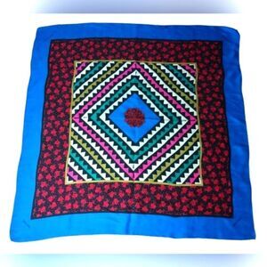 Simon Chang Large Vintage Silk Scarf Floral Geometric Rolled Hem 34" x 34"